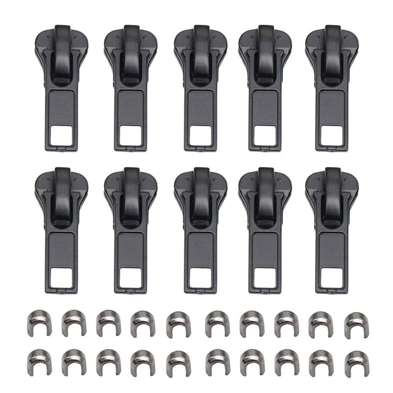 YaHoGa 10-Piece Black Zipper Slider Replacement for 6mm Plastic Jacket Zippers - Image 1